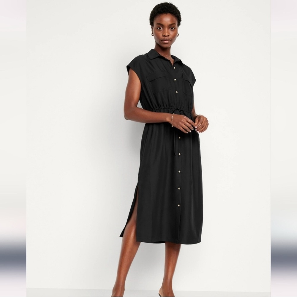 Womens Old Navy Utility Waist Defined Button Down Midi Dress